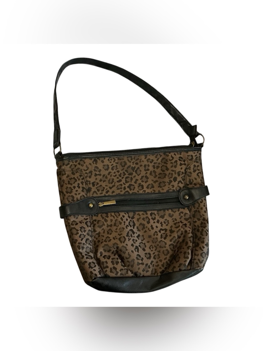 Leopard Print Shoulder Bag in Brown Black 2 Exterior Pockets EUC